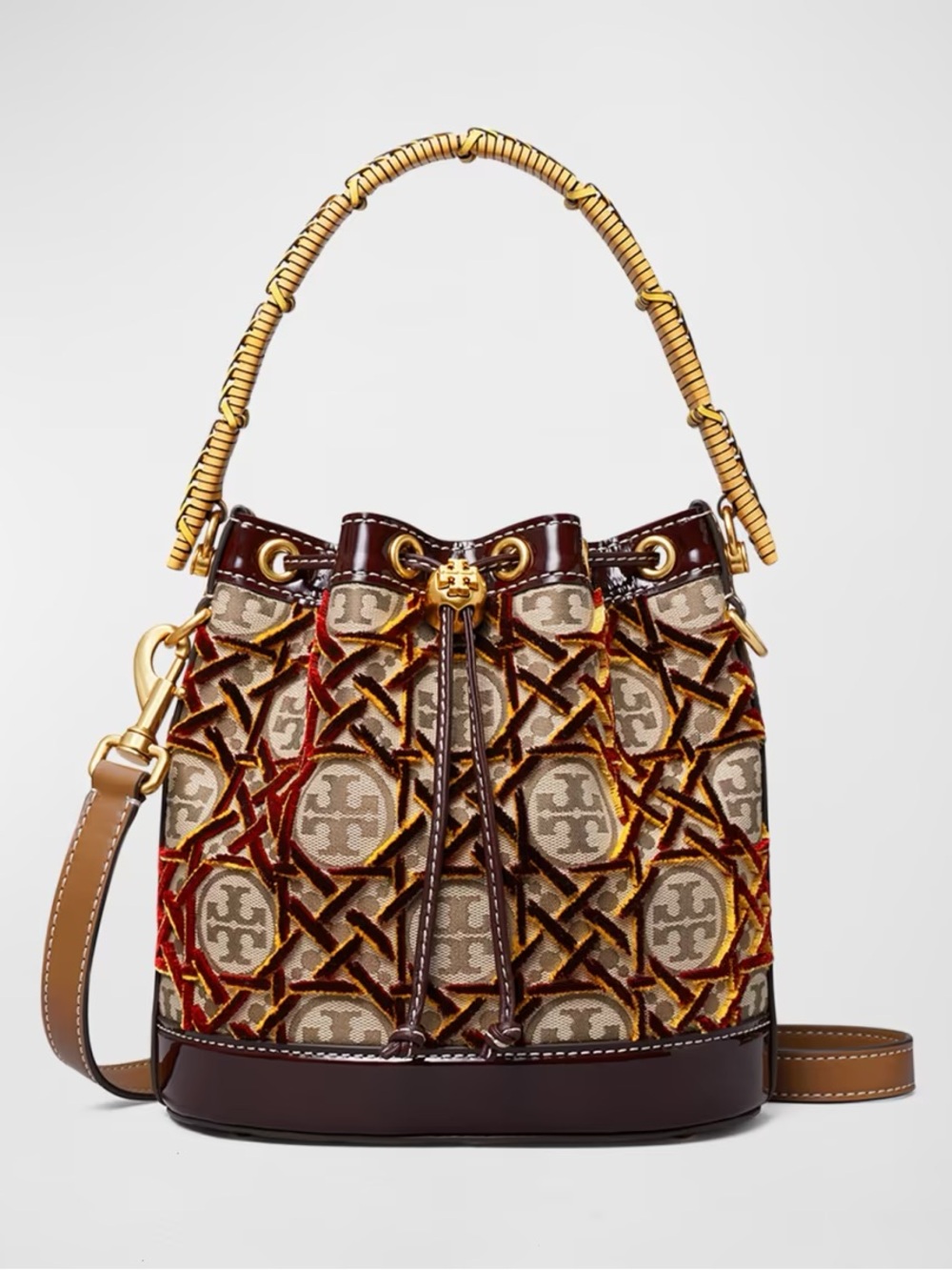 TORY BURCH Mini T Monogram Fil Coupé Velvet Jacquard Bucket Crossbody Bag
